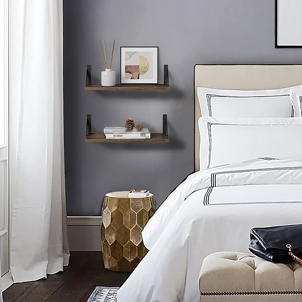 Rustic Brown Wall-Mounted Floating Shelves Set of 3 - 17 Inch Natural Wood Decor Storage for Any Room Forbena