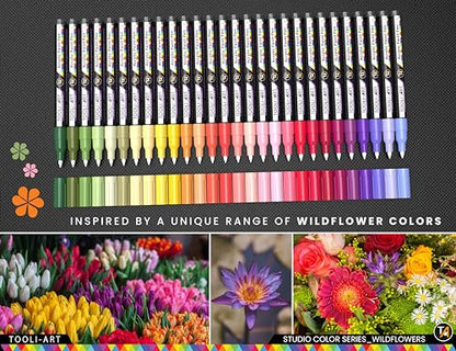 28 Wildflower Colors Acrylic Paint Pens Studio Color Series Markers Set 0.7mm Extra Fine Tip, Rock Painting, Glass, Mugs, Wood, Metal, Canvas, DIY,