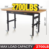 Work Bench, Adjustable Workbench with Drawer | Wheels | Power Outlet, 2700 LBS Load Capacity Heavy Duty Work Bench, Bamboo Wood Desktop Work Table HONRISE