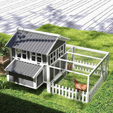 PawHut Wooden Chicken Coop with Run for 3-4 Chickens, Hen House with Nesting Box, Removable Tray, Fence, Outdoor Poultry Cage, 68" x 59" x 42", Gray PawHut