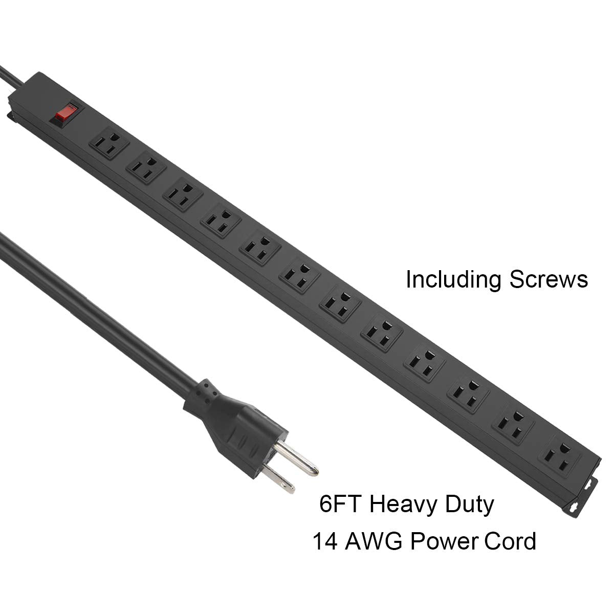 Metal Wall Mount Power Strip, Mountable Power Outlet with 12 AC Outlets, Aluminum Alloy Mount Power Socket with Switch, 6 FT SJT 3/C 14AWG Power - WoodArtSupply