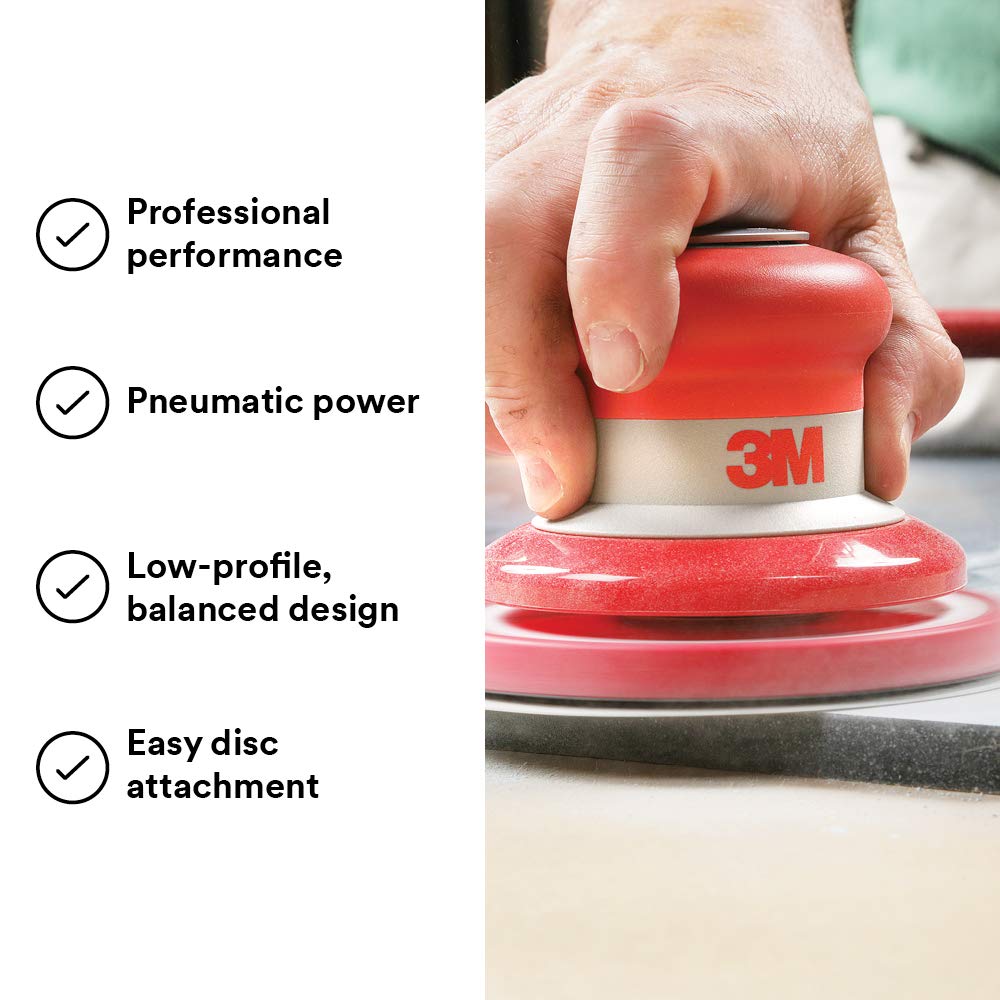 3M Random Orbital Sander – Pneumatic Palm Sander – 5” x 3/16” Diam. Orbit – Stikit Disc Pad – For Wood, Composites, Metal – Original Series, 3M