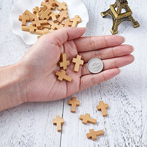 KISSITTY 50Pcs 7/8" x 5/9" Natural Unfinished Wood Cross Pendants Beads 22x14mm for Crafts & DIY Jewelry Projects KISSITTY