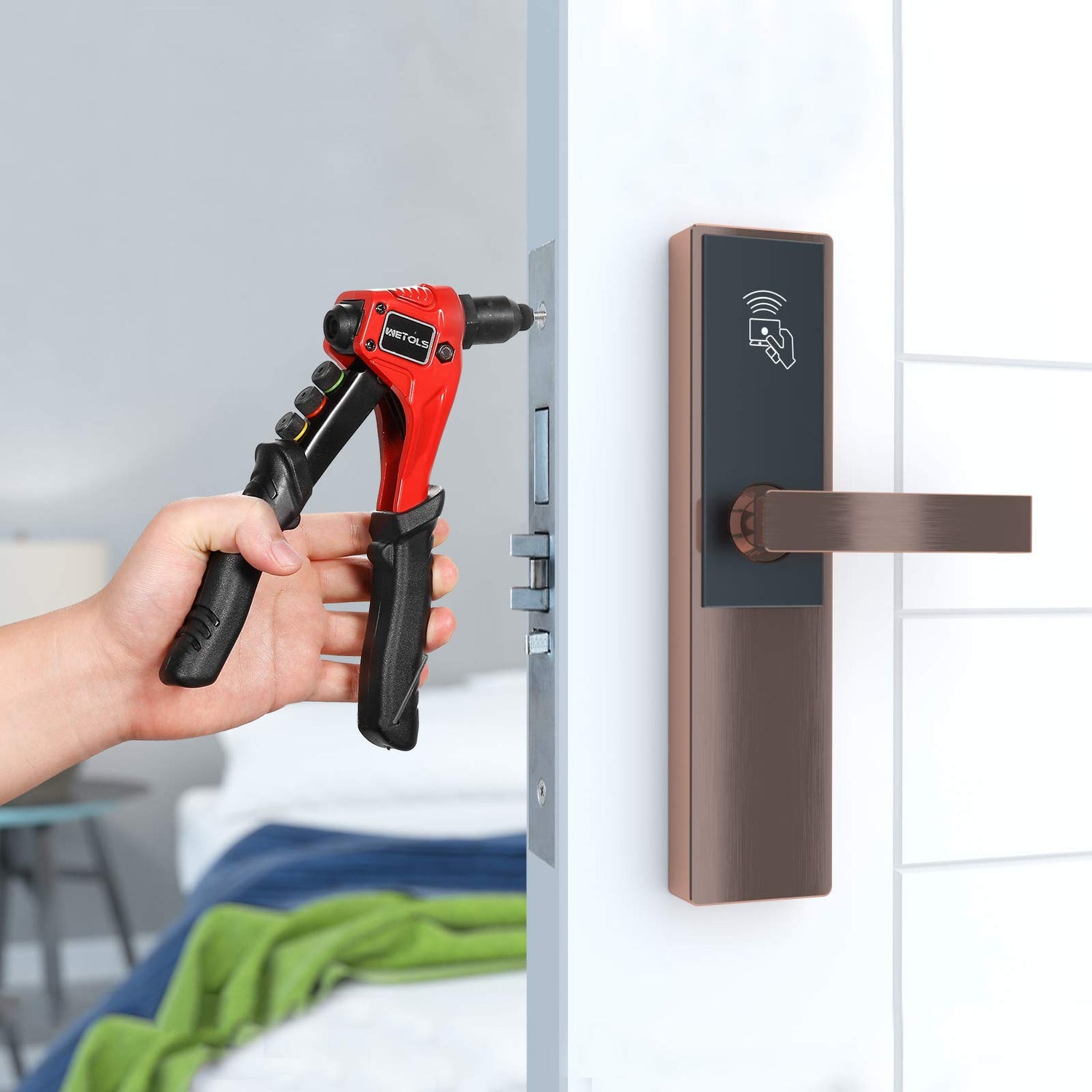 WETOLS Rivet Gun Kit with 120 Pcs Rivets, Manual Rivet Gun with 4 Interchangeable Rivet Heads and 4 Twist Drills, Pop Rivet Gun Kit with Blow Molded WETOLS