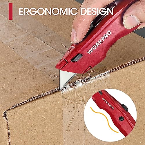 WORKPRO Premium tapijtmes, intrekbaar universeel mes van massief metaal, duurzaam cuttermes met snelwisselmes, inclusief 10 extra mesjes, zwart WORKPRO Premium tapijtmes, intrekbaar universeel mes van massief metaal, duurzaam cuttermes met snelwisselmes, inclusief 10 extra mesjes, zwart