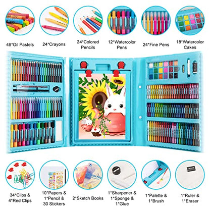 VigorFun Art Supplies, 240-Piece Drawing Art Kit, Gifts Art Set Case with Double Sided Trifold Easel, Includes Oil Pastels, Crayons, Colored Pencils, - WoodArtSupply