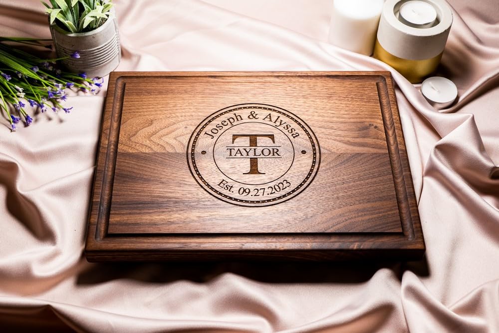 Personalized Cutting Board, Custom Wedding, Anniversary or Housewarming Gift Idea, Wood Engraved Charcuterie, for Couples, Family and Clients Initial - WoodArtSupply