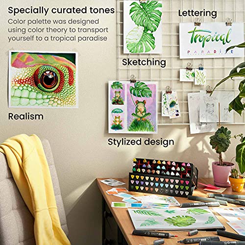 ARTEZA Alcohol Brush Markers, Set of 36 Colors, EverBlend Tropical Tones, Medium Chisel and Brush Nib, Dual Tip Markers for Drawing and Sketching ARTEZA