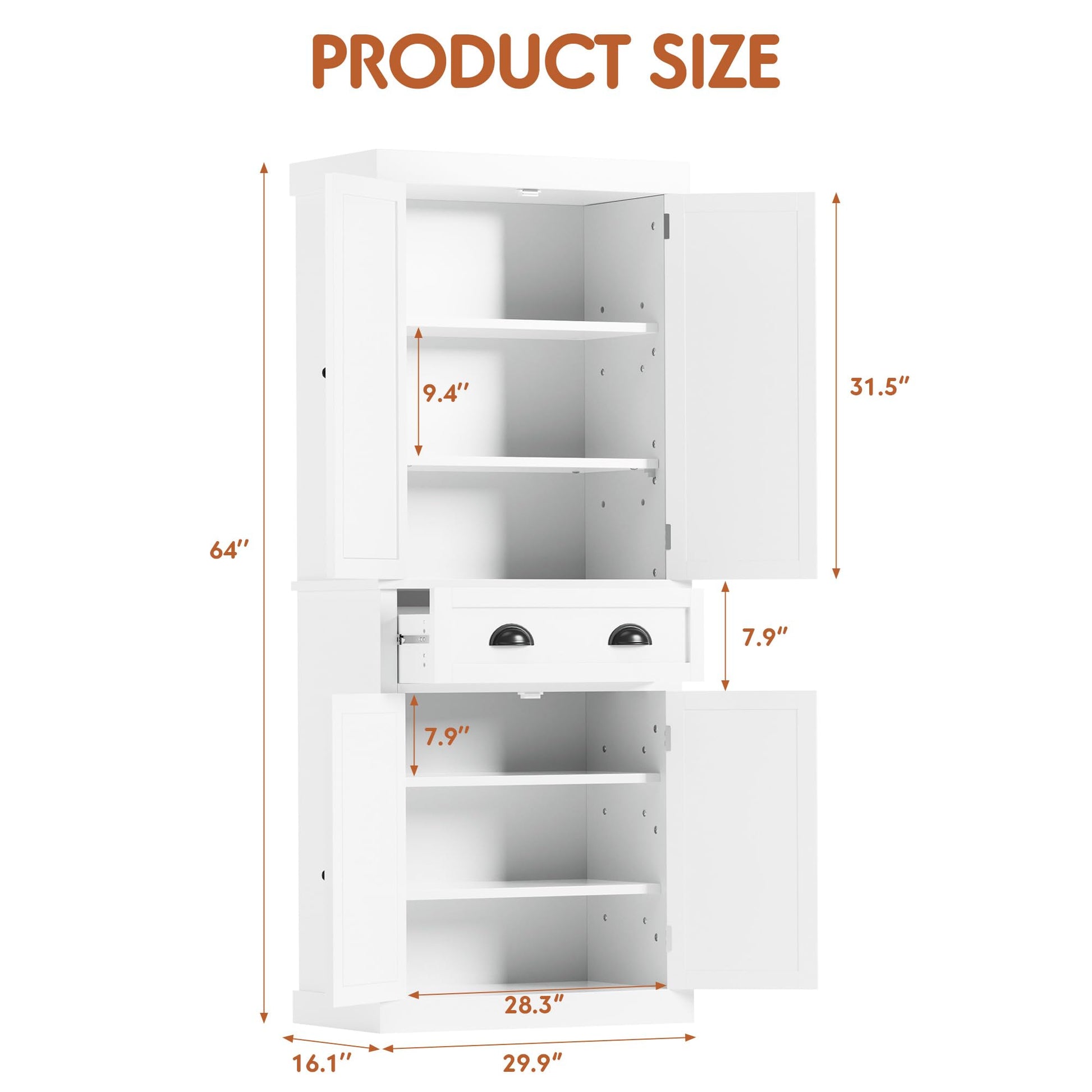 JUMMICO 72" Kitchen Pantry Storage Cabinet, Freestanding Pantry Cupboard with 4 Doors and 4 Adjustable Shelves for Kitchen, Dining Room, Living Room, - WoodArtSupply