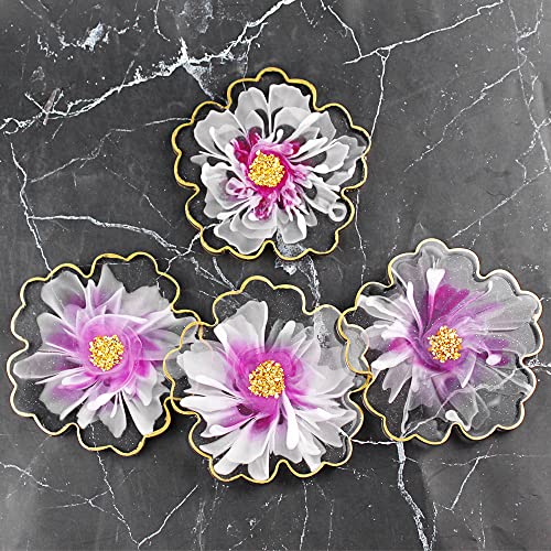 ResinWorld 4 Pack 4 inches Flower Coaster Molds(No Designs on Mold), Floral Silicone Coaster Molds for Epoxy Resin, Glossy Geode Aagate Silicone ResinWorld