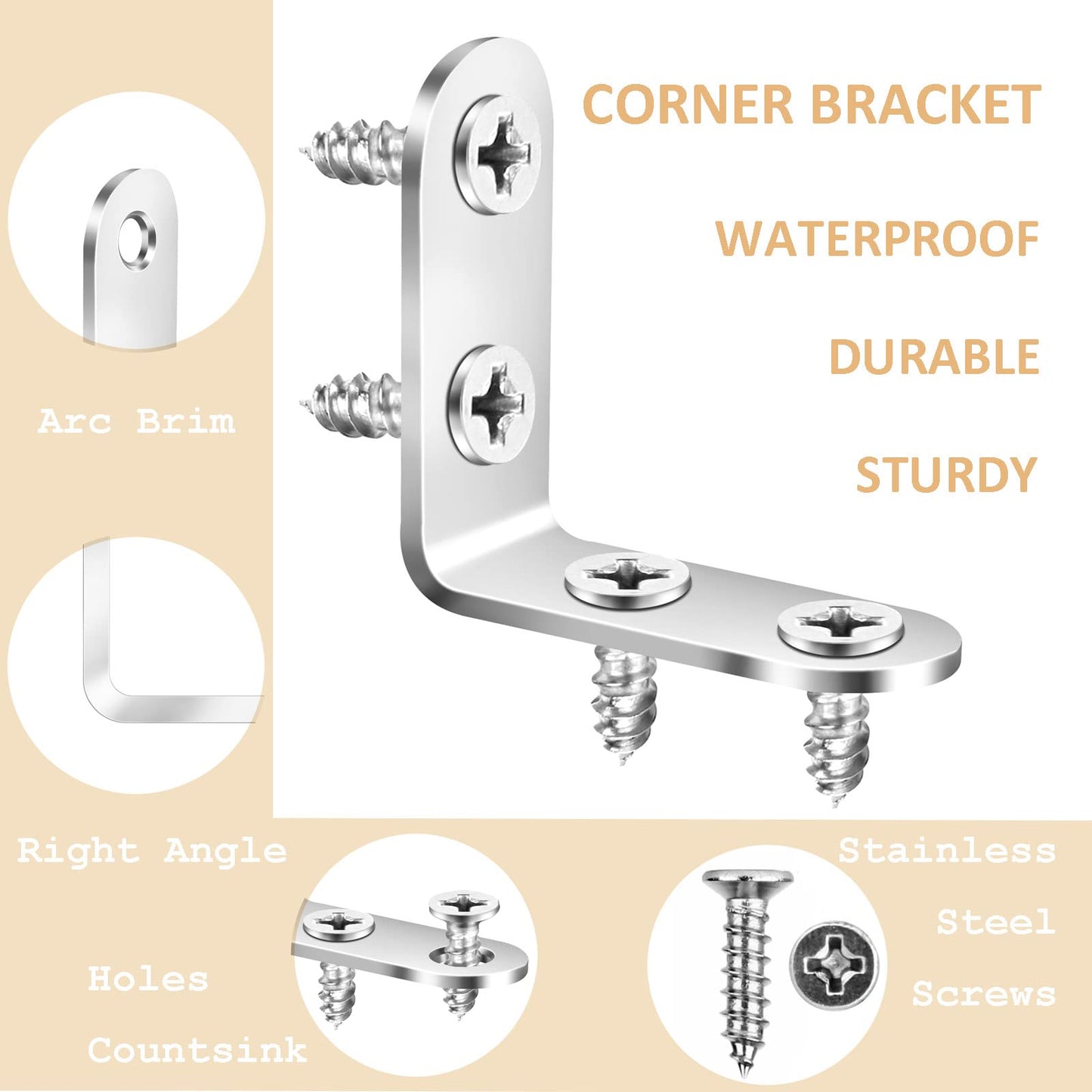 16PCS L Brackets Corner Braces Pndbnq 304 Stainless Steel 90 Degree Right Angle Brackets Waterproof Metal Shelf Support Brackets for DIY Wood Frame - WoodArtSupply