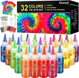 DIY Tie Dye Kits, Emooqi 32 Colours All-in-1 Tie Dye Set Contain 32 Bag Pigments, Rubber Bands, Gloves, Sealed Bag，Apron and Table Covers for Craft Emooqi