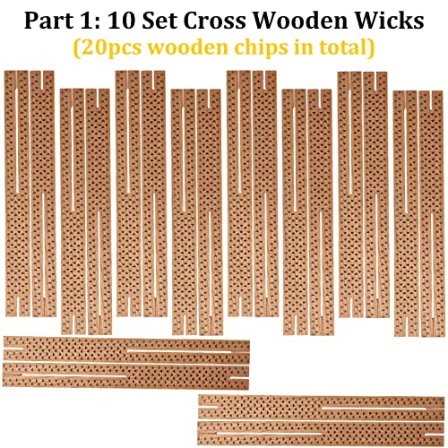 BUENNUS 10 Set Wooden Candle Wicks Crackle Natural Cross Wood Wicks for Candle Making 5.1x0.5inch Hollow Wooden Wick with Metal Base Stand for Soy BUENNUS