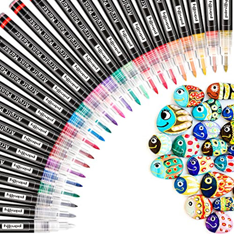 Acrylic Paint Markers Pens set with 24 Colors Acrylic Paint Pens for Rocks Painting, Stone, Ceramic, Glass, Wood, Fabric, Canvas, Pumpkin Decorating PANIFFY