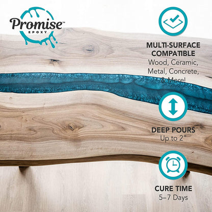 Promise Deep Pour Epoxy Resin - 3 Quart Kit for River Tables & Artistic Castings and DIY Projects | Crystal Clear 2:1 Ratio Usa-Made Resin | Low Odor | High-Gloss Finish | up to 2" Pouring Depth - WoodArtSupply