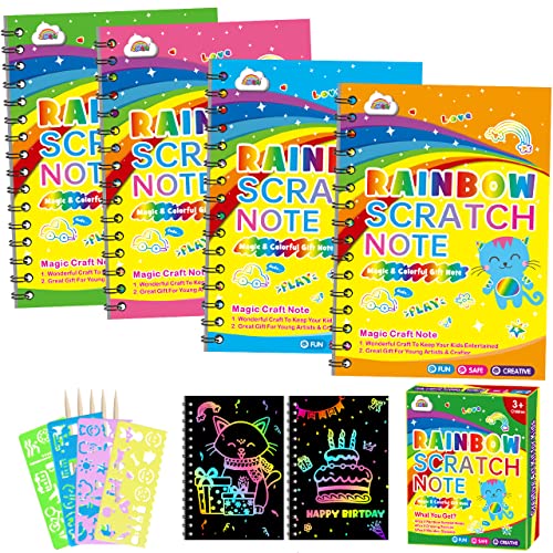 ZMLM Scratch Art Party Favors: 4 Pack Rainbow Scratch Paper Art Set for Kids 3-12 Years Old Art and Craft Notebook Girl Boy Birthday Gift Goodie Bag ZMLM