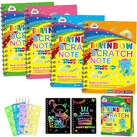 ZMLM Scratch Art Party Favors: 4 Pack Rainbow Scratch Paper Art Set for Kids 3-12 Years Old Art and Craft Notebook Girl Boy Birthday Gift Goodie Bag ZMLM