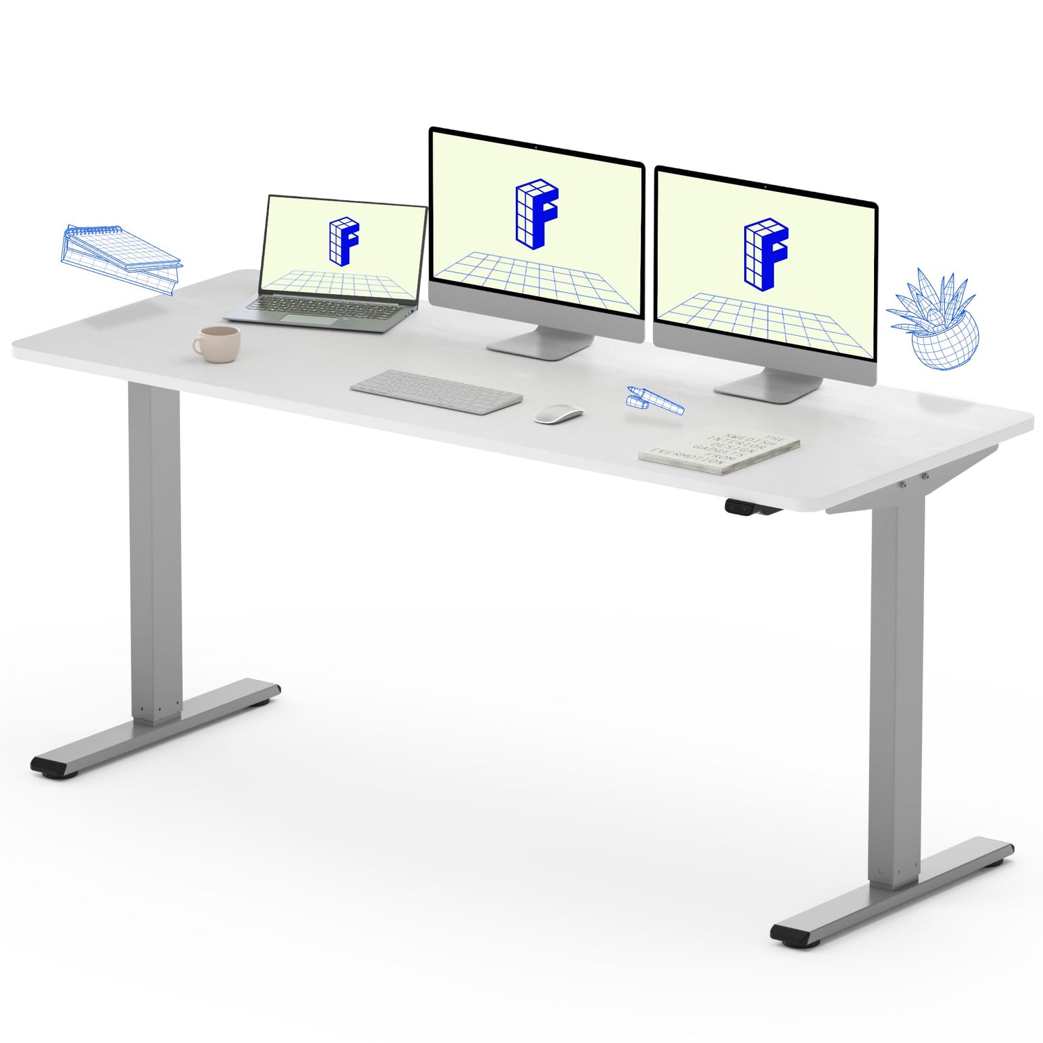 FLEXISPOT Adjustable Desk 60 x 24 Inches Stand Up Desk Workstation Electric Height Adjustable Standing Desk with Splice Board (Gray Frame + 60 inches FLEXISPOT