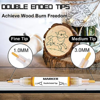 1DFAUL Wooden Burning Marker, 2PCS Scorch Pen for Wood Burn, Double Sided Art Wood Burn Paste Marker, Accurately & Easily Burn Designs on Wood &