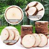 Natural Wood Slices for Christmas Ornaments, 25Pcs DIY Unfinished Wooden Craft Kit Predrilled with Hole Wooden Circles Tree Slices for Christmas Tree UMEELR