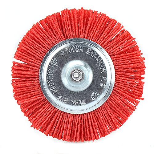 KUOFU 4 Pack Nylon Filament Abrasive Wire Brush Polishing Wheel with 1/4" Hex Shank Surface Cleaning Rust Removal Red 120#