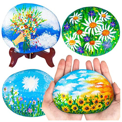 12 Pcs Extra Large Rocks for Painting, 4-5 Inch River Rocks Painting Stones Smooth Flat Rocks with 12PCS Paint Brushes for Painting, Natural Rocks to