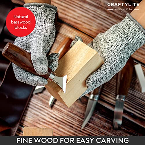 Craftylite Basswood Wood Carving Block Set of 14 Pcs - Premium Wood Carving Blocks Kit in 3 Sizes for Beginners and Professionals - Easy Handling