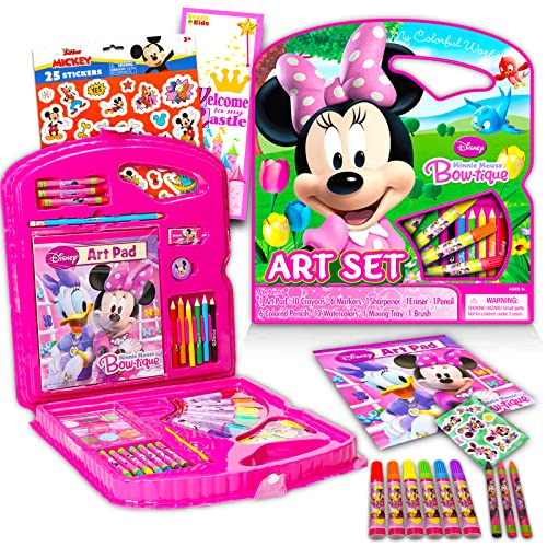 Disney Minnie Mouse Art Set for Girls - Bundle with Minnie Mouse Art Pad, Coloring Utensils, Brushes, Stickers, and More (Arts and Crafts Supplies - WoodArtSupply