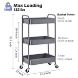 TOOLF 3-Tier Rolling Cart, Metal Utility Cart with Lockable Wheels, Storage Craft Art Cart Trolley Organizer Serving Cart Easy Assembly for Office, TOOLF