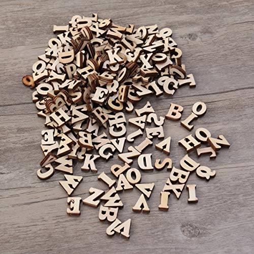 SEWACC Kids Toys Wood Crafts Unfinished Wood Alphabet Letters 200pcs 15mm English Letters Wooden Slice Unfinished Wood Crafts for DIY Craft SEWACC