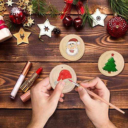 Wood Ornaments, Mathtoxyz Wood Slices 2.4-2.8 Inches 30 Pcs Rustic Unfinished Wood Log Discs Predrilled Wooden Circles for DIY Arts Crafts Halloween Mathtoxyz