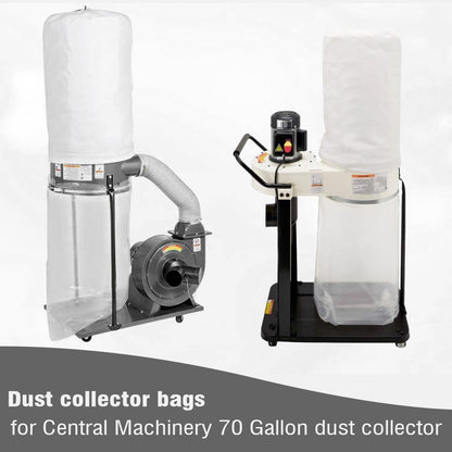 Dust collector bags （6pcs 6.5mil 19.5” diameter (31” wide) x 38” length） for Harbor Freight Central Machinery 70 gallon dust collector