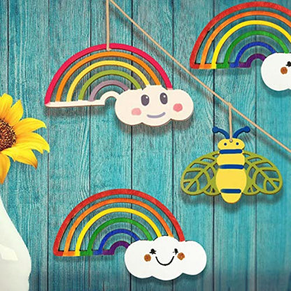 30 Pieces Rainbow Wood DIY Crafts Unfinished Wooden Cutouts Wood Discs Slices for Kid's DIY Projects Spring Summer Christmas Party Decorations (3.9 x