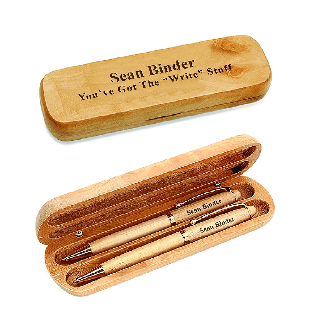 Executive Gift Shoppe - Personalized Pen and Pencil Set in Maple Wood - Wooden Pen and Pencil Case Gift Set with Complimentary Engraving - WoodArtSupply