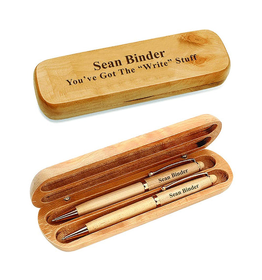 Executive Gift Shoppe - Personalized Pen and Pencil Set in Maple Wood - Wooden Pen and Pencil Case Gift Set with Complimentary Engraving - WoodArtSupply