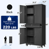Yizosh Metal Garage Storage Cabinet with Locking Doors and Adjustable Shelves, Rolling Tool Storage Cabinet with 4 Wheels and 1 Drawer - 73" Steel Yizosh