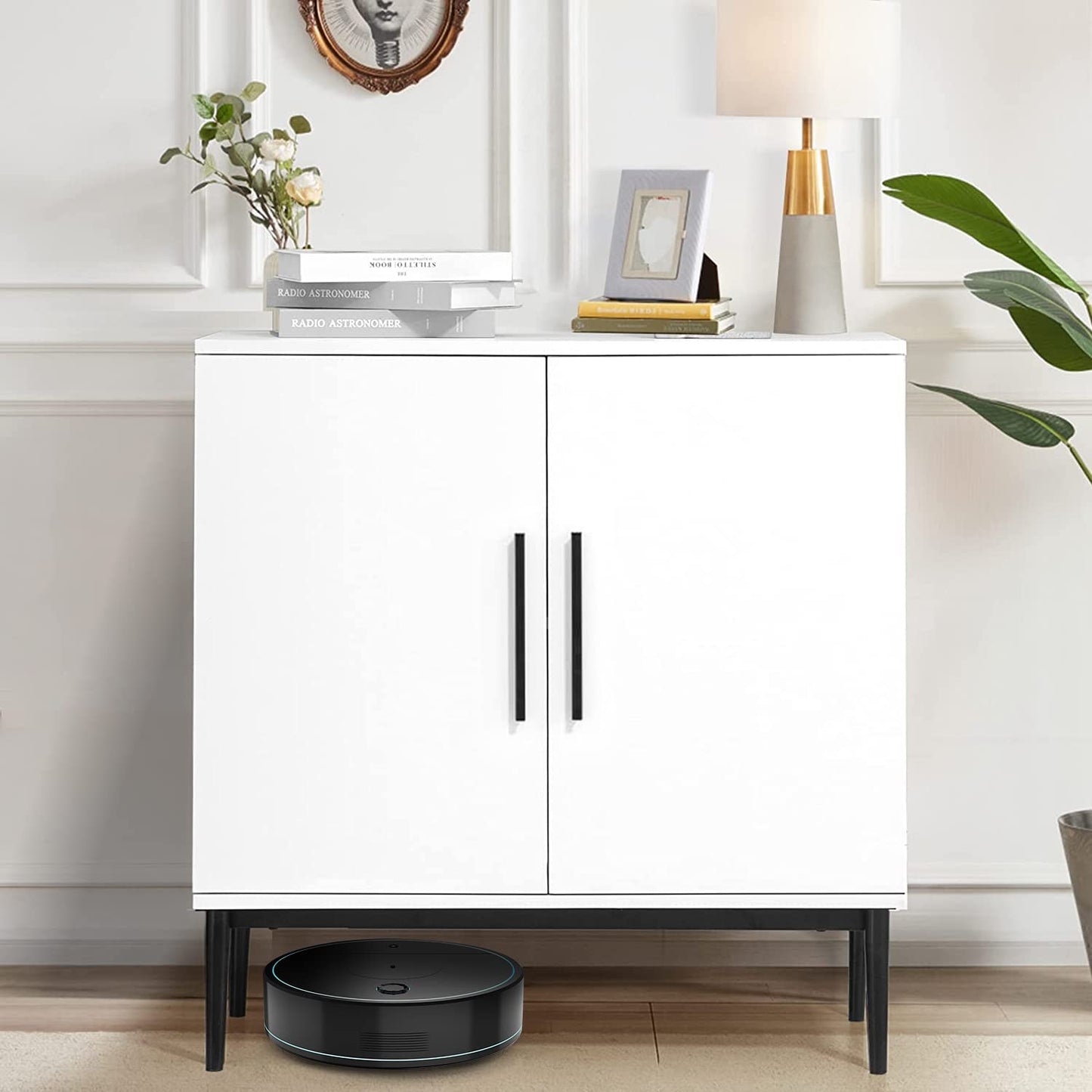 KFO Storage Cabinet with Doors, White Accent Cabinet, Modern Free Standing Cabinet, Sideboard with Metal Base for Bedroom, Living Room, Kitchen and - WoodArtSupply