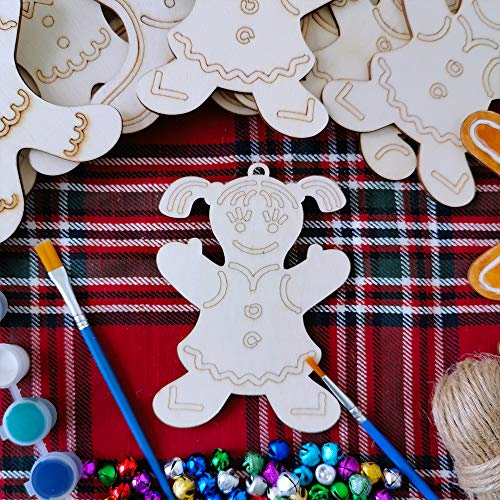 40 Set Wooden Christmas Ornaments Craft Kit DIY Gingerbread Man Ornaments Paintable Wood Gingerman Family Dolls Gingerman Cutout Hanging Christmas - WoodArtSupply