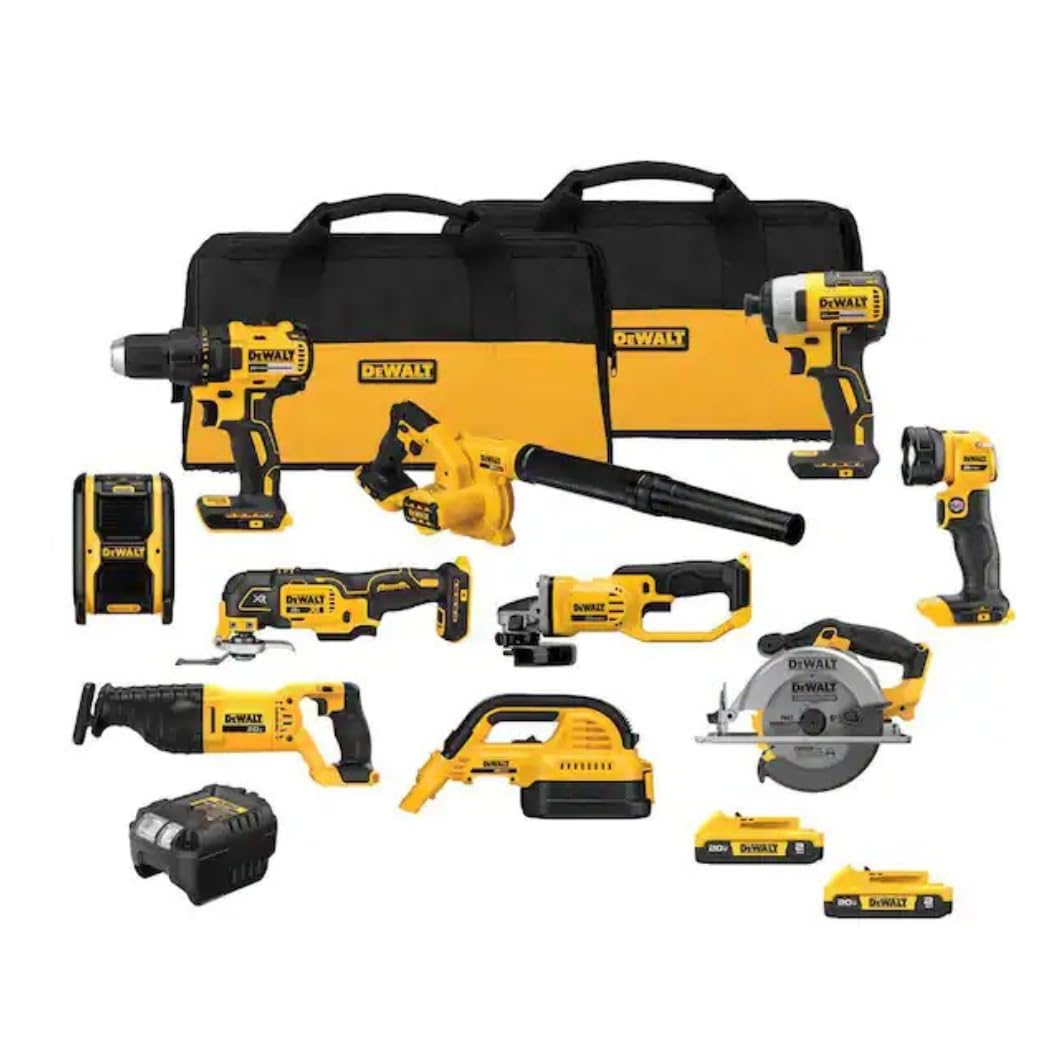 DEWALT 20V MAX Power Tool Combo Kit, Cordless Power Tool Set, 10-Tool with 2 Batteries and Charger Included (DCK1021D2) DEWALT