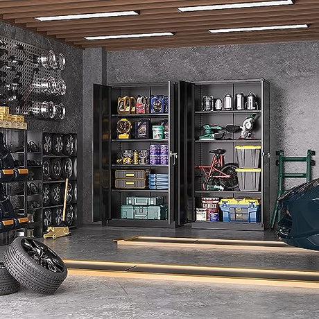 Greenvelly Metal Garage Storage Cabinet, 72'' Tall Storage Cabinet with 2 Doors and 4 Adjustable Shelves, Steel Lockable Tool Cabinets for Home Greenvelly