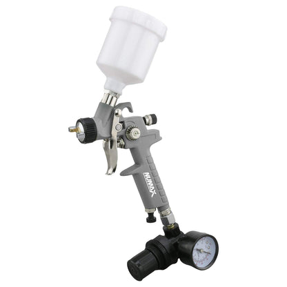 NuMax SPS08 Pneumatic 0.8mm Tip Mini HVLP Gravity Feed Spray Gun with 125cc Plastic Cup - WoodArtSupply