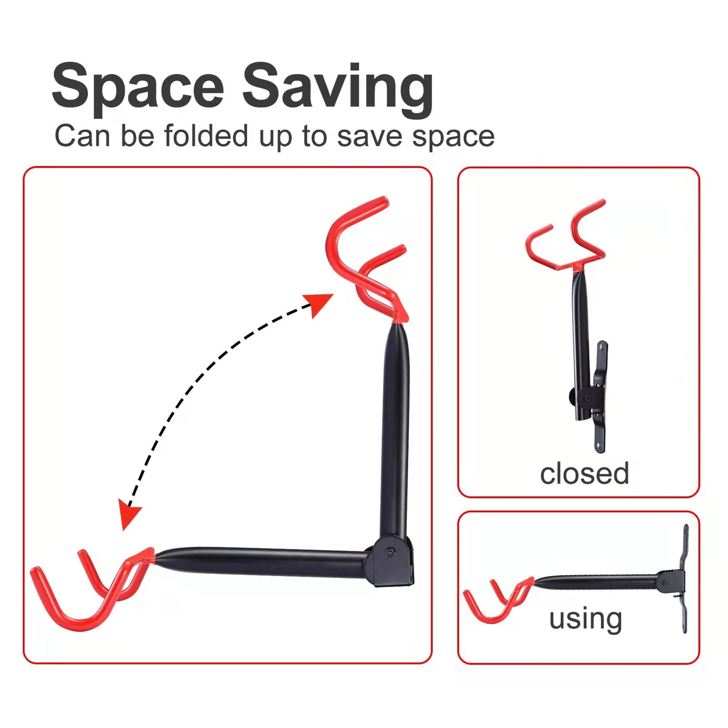 PHUNAYA Bike Hanger Wall Mount Bike Hook Horizontal Foldable Bicycle Holder Garage Bike Storage Bicycle Hoist Heavy Duty Screws (2 pack) PHUNAYA