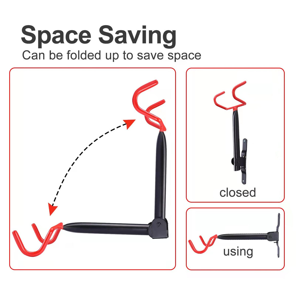 PHUNAYA Bike Hanger Wall Mount Bike Hook Horizontal Foldable Bicycle Holder Garage Bike Storage Bicycle Hoist Heavy Duty Screws (2 pack) PHUNAYA