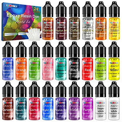 Alcohol Ink Set - 24 Vivid Colors, Concentrated Alcohol-Based Ink, Epoxy Resin Paint with Metallic Color Dye for Resin Coasters, Acrylic Painting, - WoodArtSupply