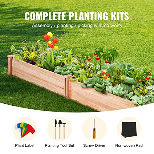 VEVOR Outdoor Wooden Raised Garden Bed Planter, 96 x 24 x 10in, High End Natural Fir Wood No-Bolt Assembly, Elevated Planting Box for Vegetable/Herb - WoodArtSupply