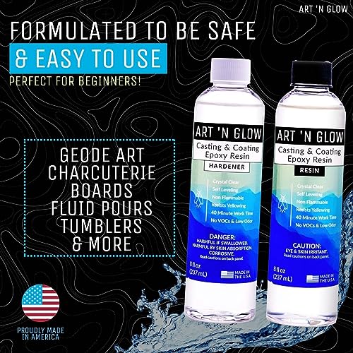 Art ‘N Glow Epoxy Resin for Clear Casting and Coating - 32 Ounce Kit - Perfect for Molds, Crafts, Tumblers, Jewelry, Wood - Food Safe, Bubble Free, Art 'N Glow
