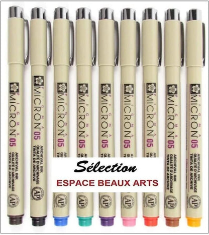 SAKURA Pigma Micron 05 Pack of 9 Colours, Black, Orange, Brown, Red, Pink, Green, Purple, Blue, Sepia - WoodArtSupply