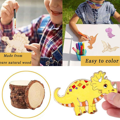 8 pcs Wood Slices Dinosaur Unfinished Wood Cutouts Blank Wooden Paint Crafts for Kids Painting, Animal Wood Pieces for Kid Home Decor Ornament DIY
