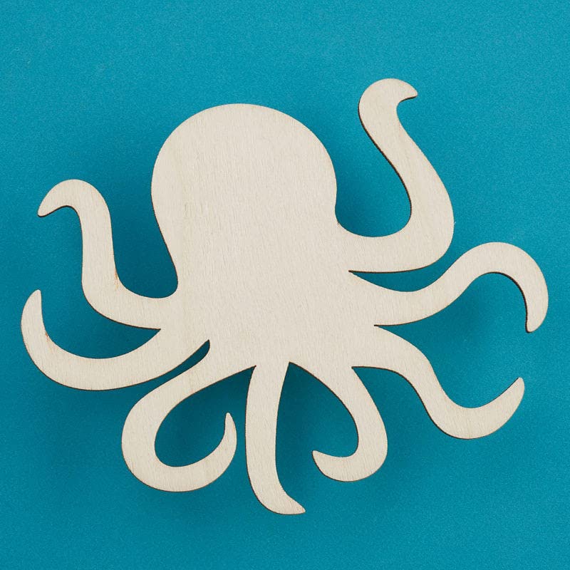 Pack of 24 Unfinished Wood Octopus Cutouts by Factory Direct Craft - Octopus Blank Wooden Sea Coastal Marine Shapes for DIY Scouts, Camps, Vacation