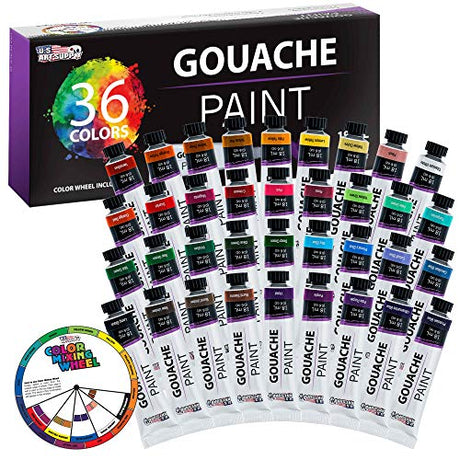 U.S. Art Supply Professional 36 Color Set of Gouache Paint in Large 18ml Tubes - Rich Vivid Colors for Artists, Students, Beginners - Canvas Portrait U.S. Art Supply